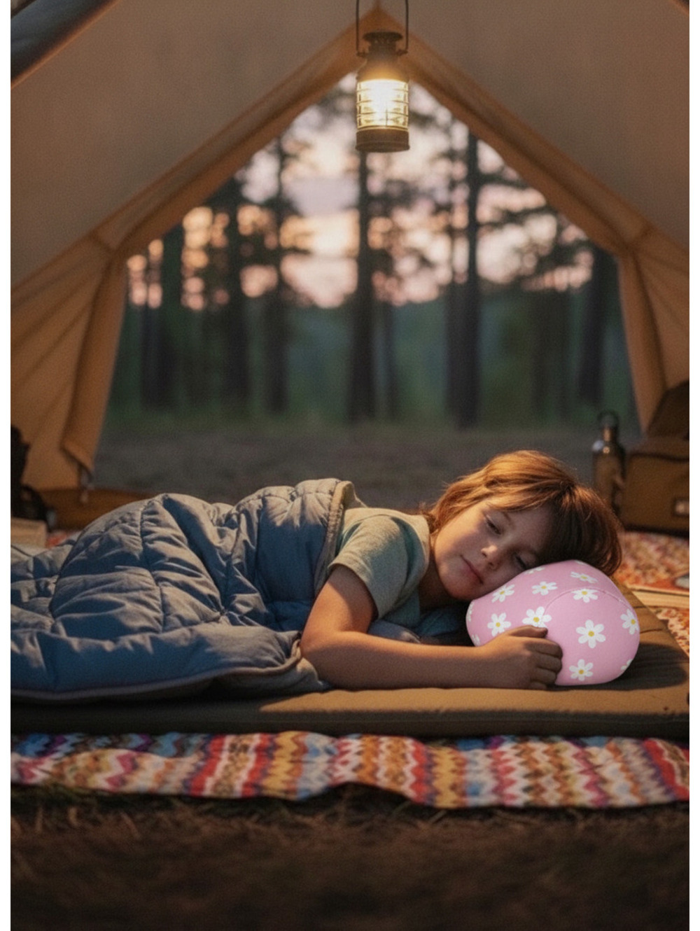 Camping Pillow- Pink with White Daisies